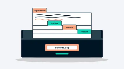 Illustration of a card-index drawer with four tabbed cards labelled Organization, Person, Service and Product, one card pulled halfway out.